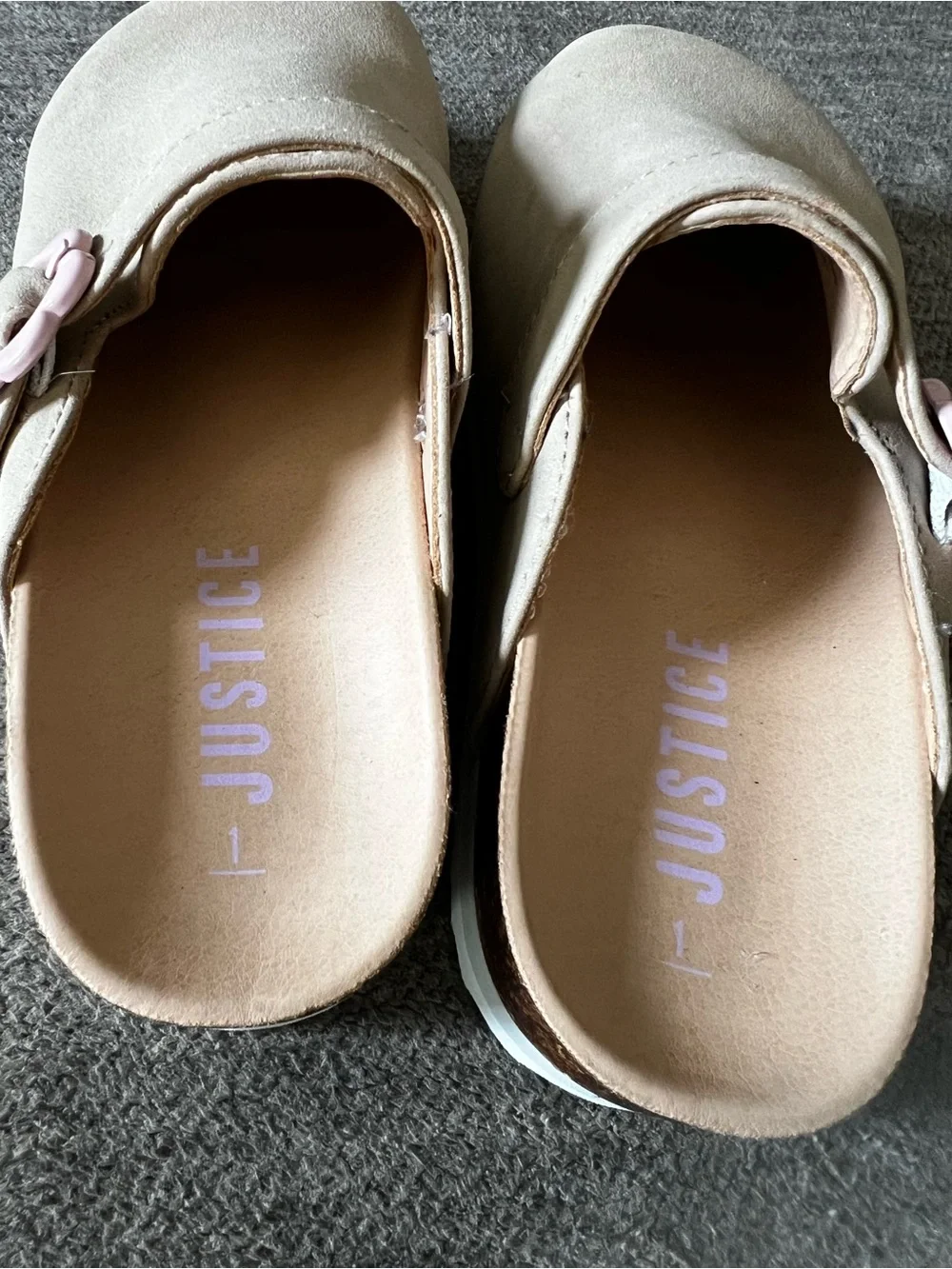 Justice Clog Shoes Girls Size 1 Beige Flower Buckle Slip On Platform Mules